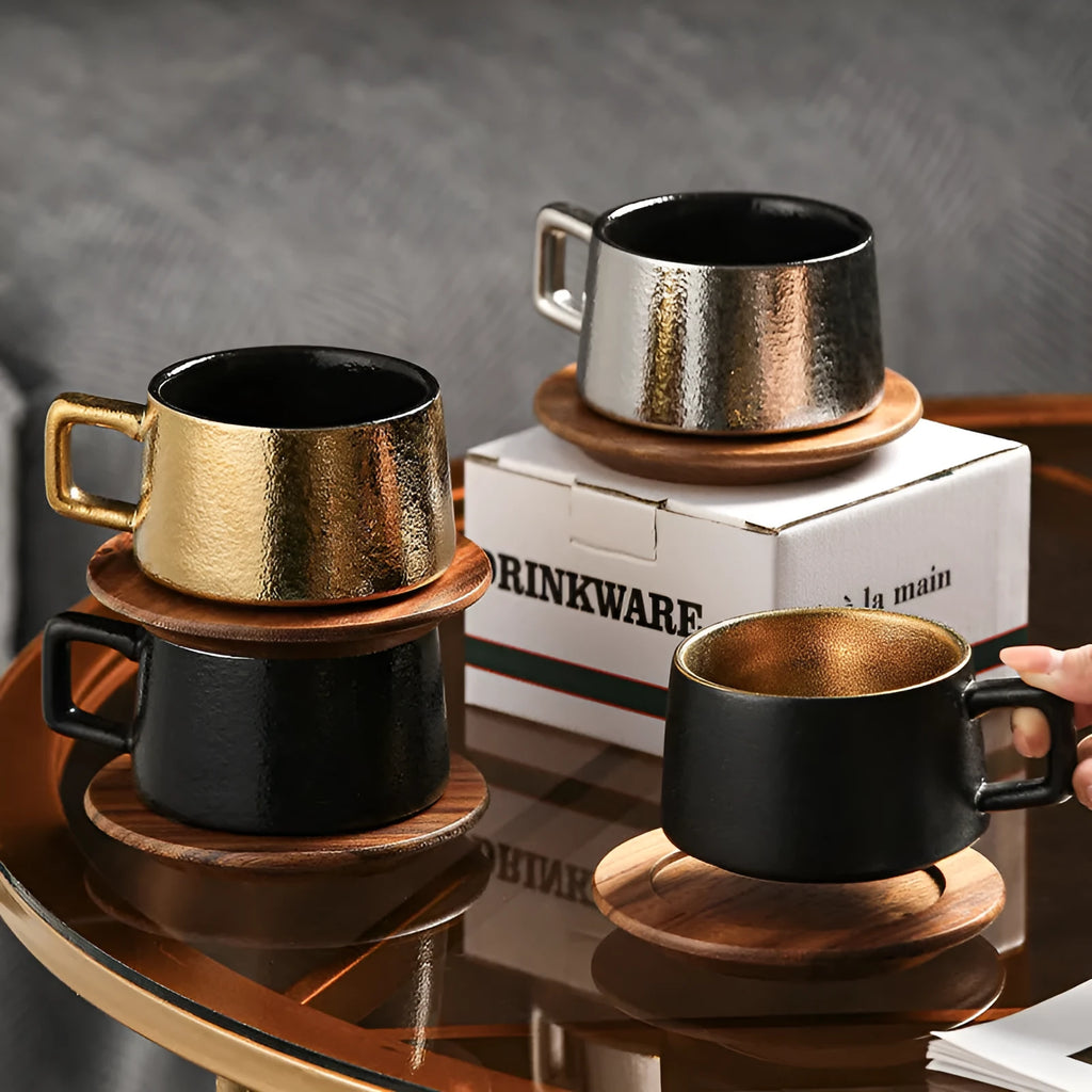 Office gift tumbler coffee cup suit with plated gift box showing gold and silver finish options