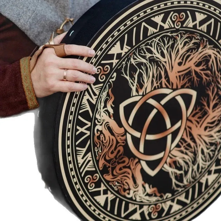 Haobei handmade maple wood Celtic drum decorative craft toy on display