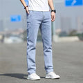 Men's smoky gray low waist straight leg jeans with rabbit fur fabric and high elasticity