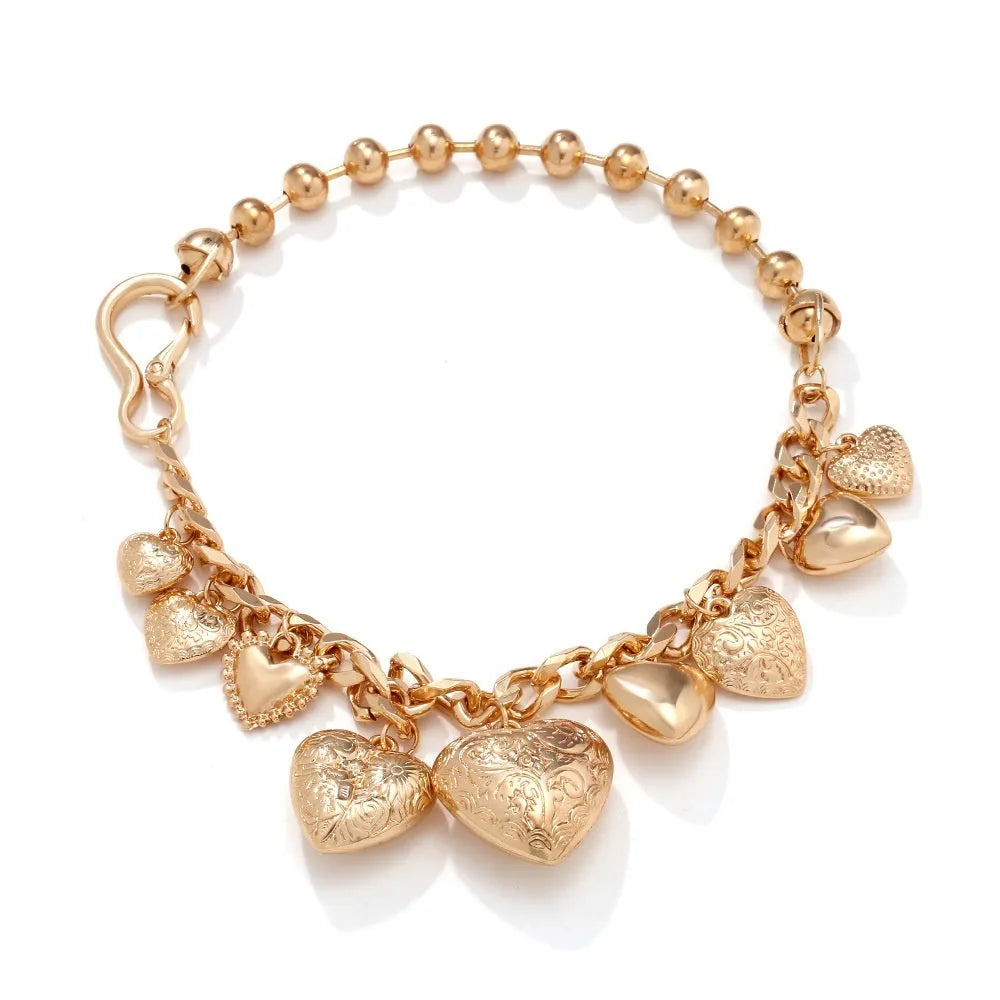 Large carved heart pendant necklace with adjustable chain in gold or white K finish