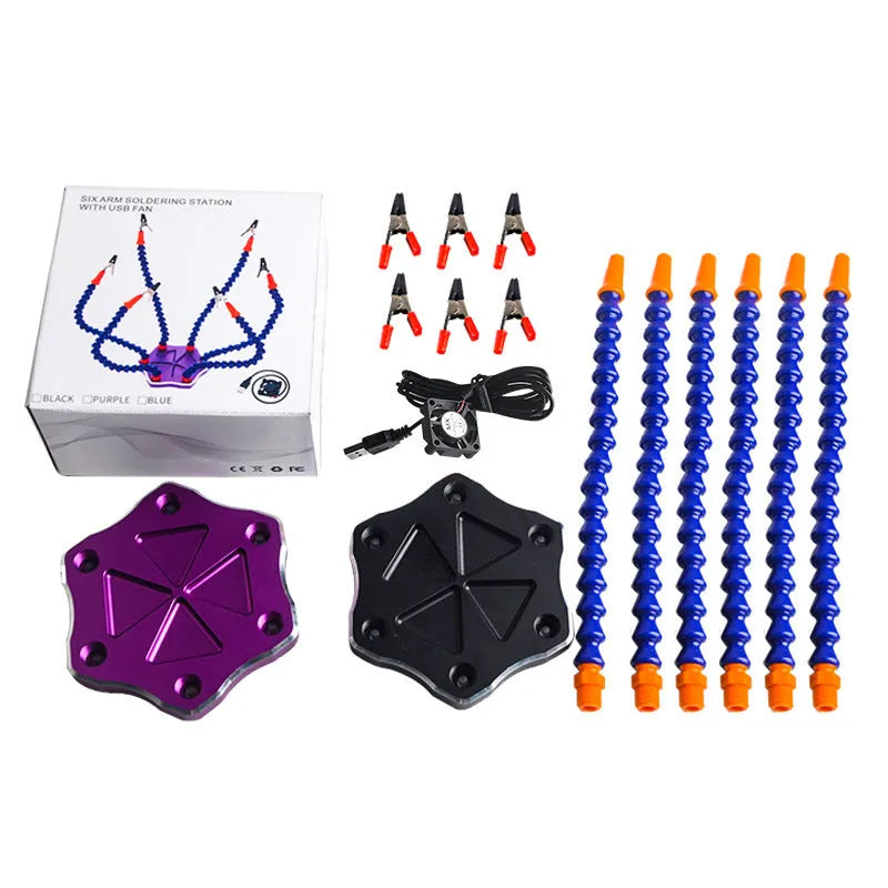 Six-jaw aluminium alloy welding station with seven adjustable arms for model repair soldering
