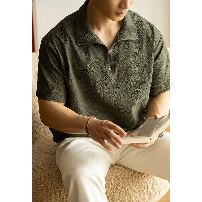 Men's loose fit ice silk T-shirt in cedar green with short sleeves and quick-dry polyester fabric