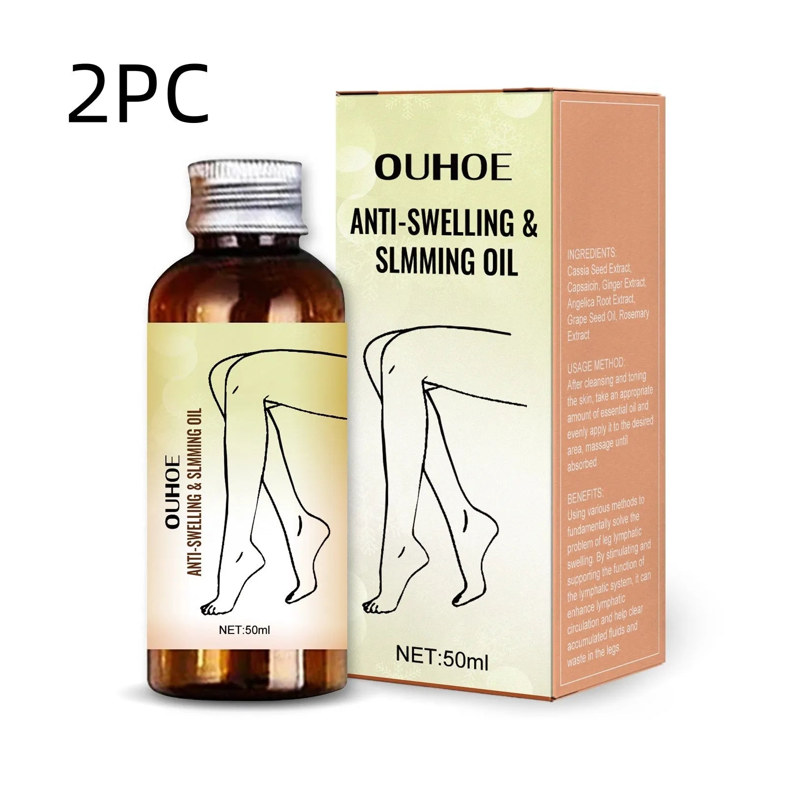 50ml bottle of moisturising essential oil with six extracts for body skin care and leg massage