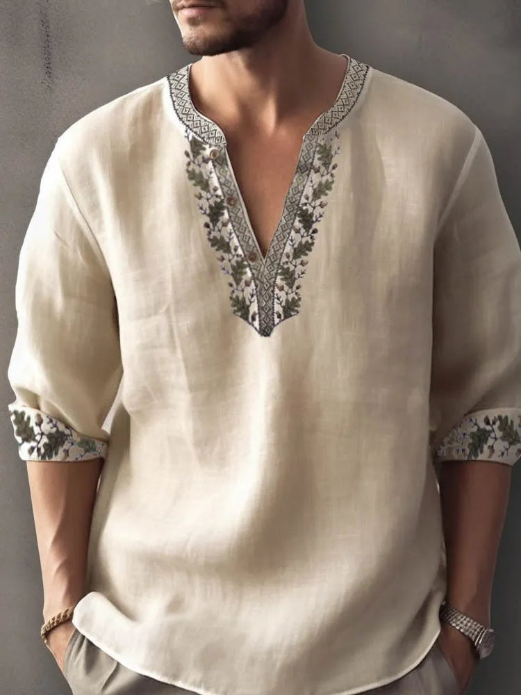 British style striped long sleeve shirt in bamboo hemp fabric for summer.
