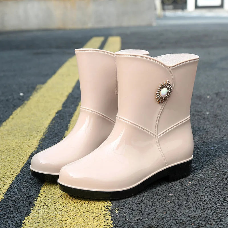 Women's fashion rain boots in purple colour with middle tube design and non-slip sole