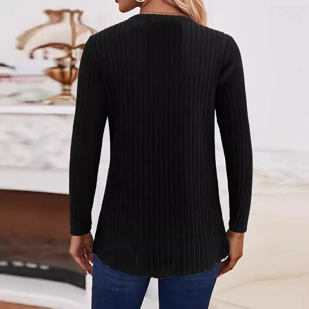 Men's black polyester knitted sweater with button detailing and regular sleeves