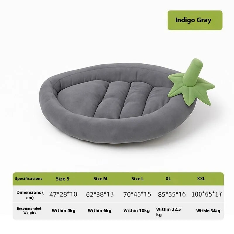 Removable washable cloth dog bed mat in purple, orange, brown, and grey colours