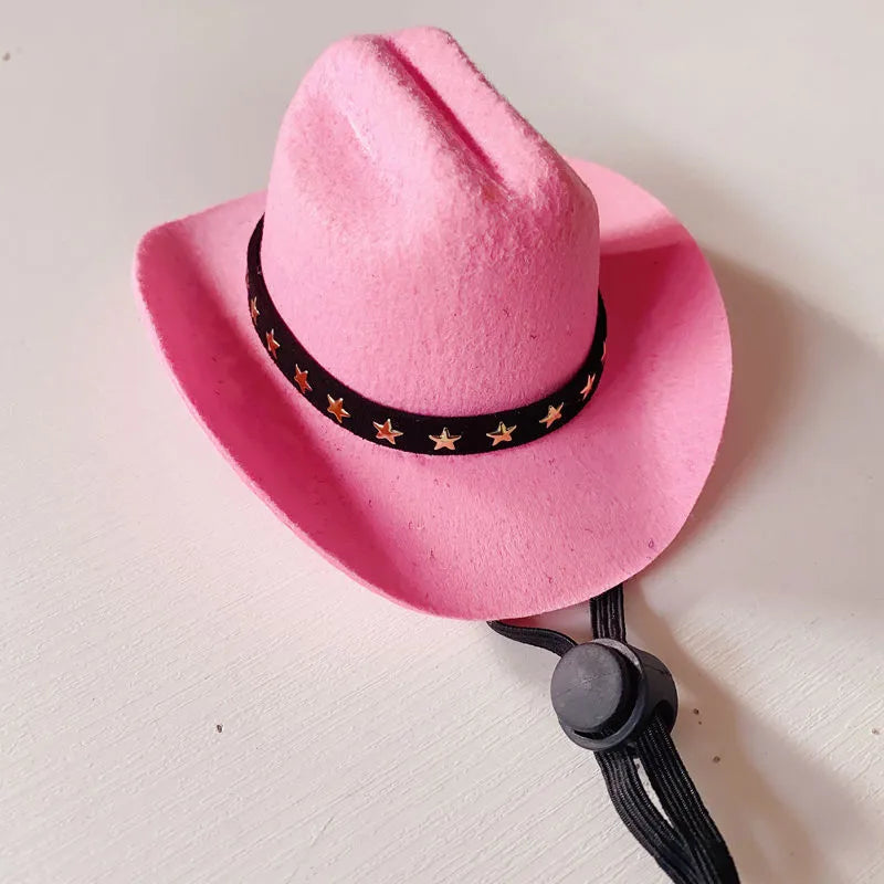 XINGX British cowboy hat for cats in non-woven fabric with decorative ribbon trim.