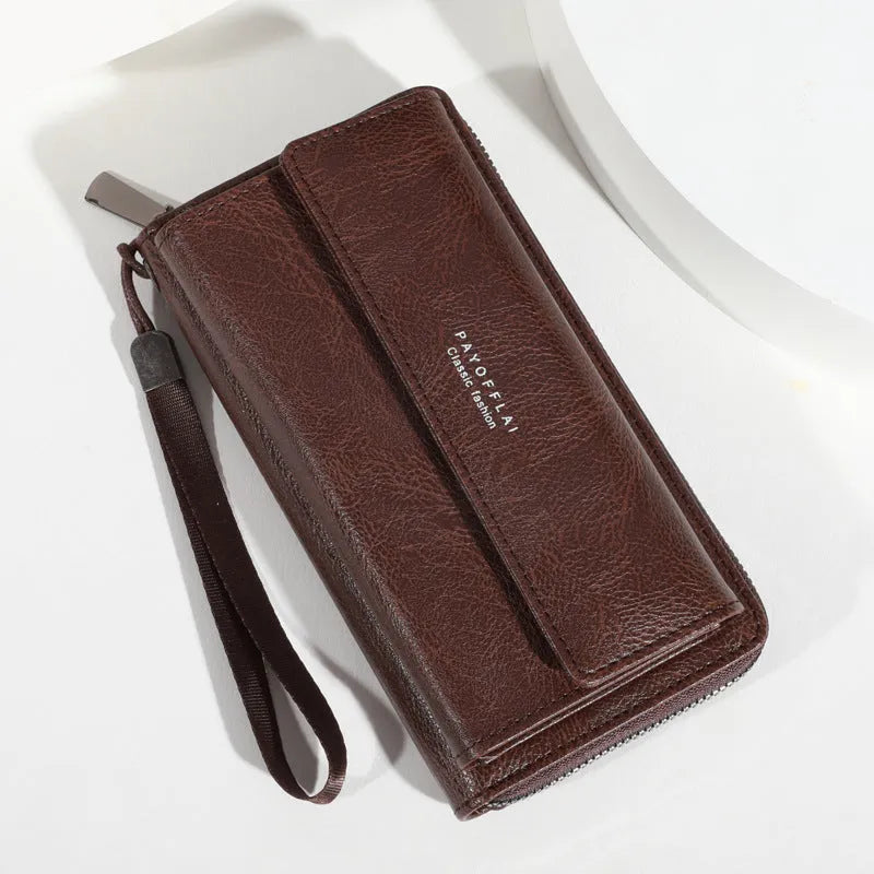 Men's black PU leather wallet with multiple card slots showing interior organisation