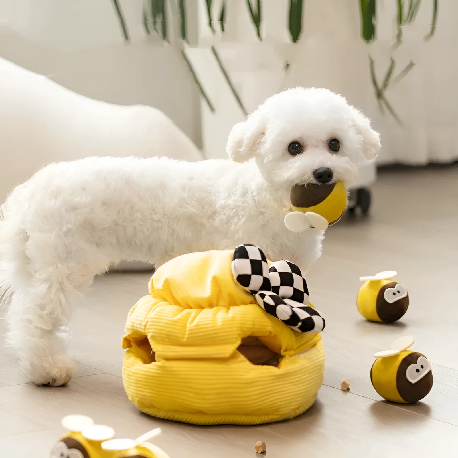 Pet dog food hiding educational toy in honey-digging pattern with sound bees for slow feeding