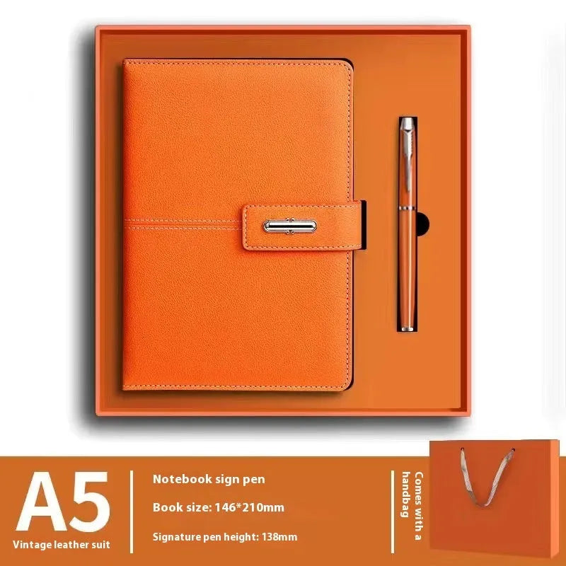 Customisable A5 notebook with PU leather cover in choice of colours, featuring wood-free paper.