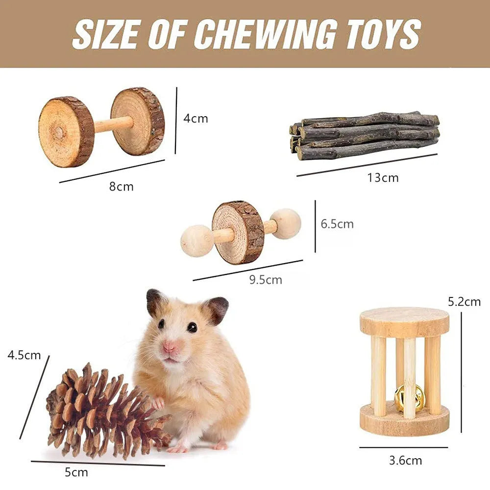 Wooden pet chewing toys bundle for rabbits guinea pigs and parrots with natural wood materials