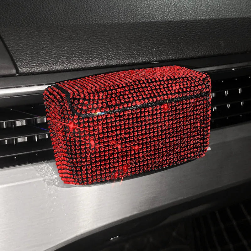 Plastic car ashtray with covered air outlet in colourful diamond finish