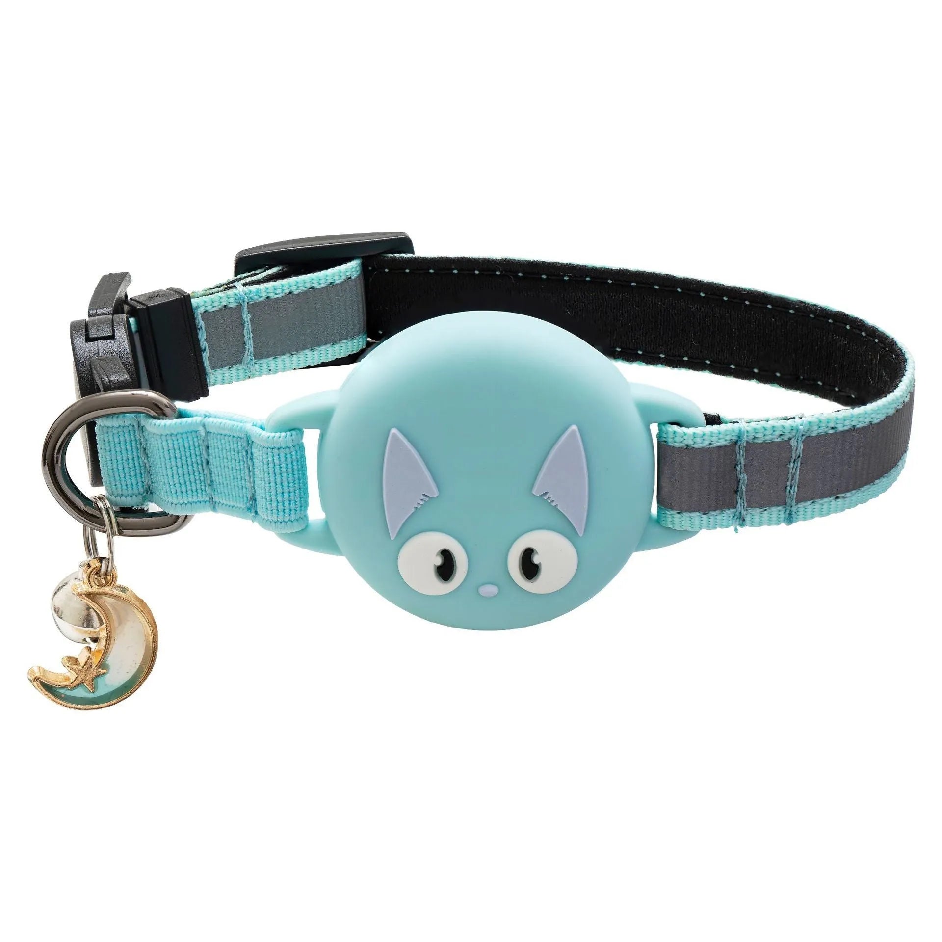 Reflective cat collar with tracker silicone case in blue on artificial leather material for cats and puppies