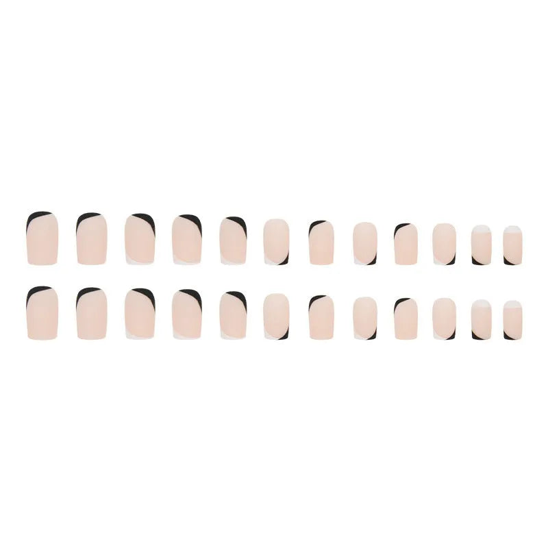W644 black and white frosted press-on artificial nails with a double-piece mandarin duck design, 24 pieces.