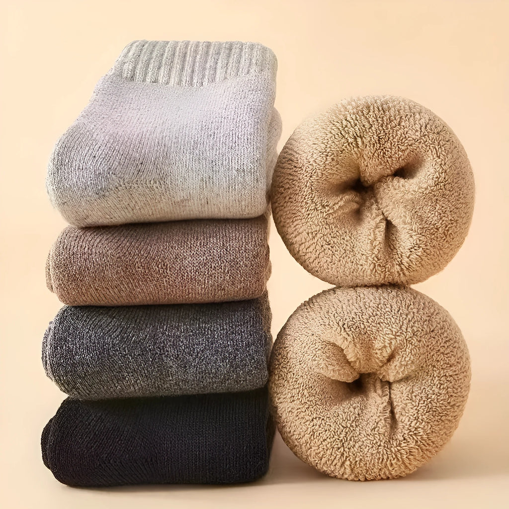 Winter wool socks with thick merino midsole in black, khaki, light grey and dark grey cashmere colours