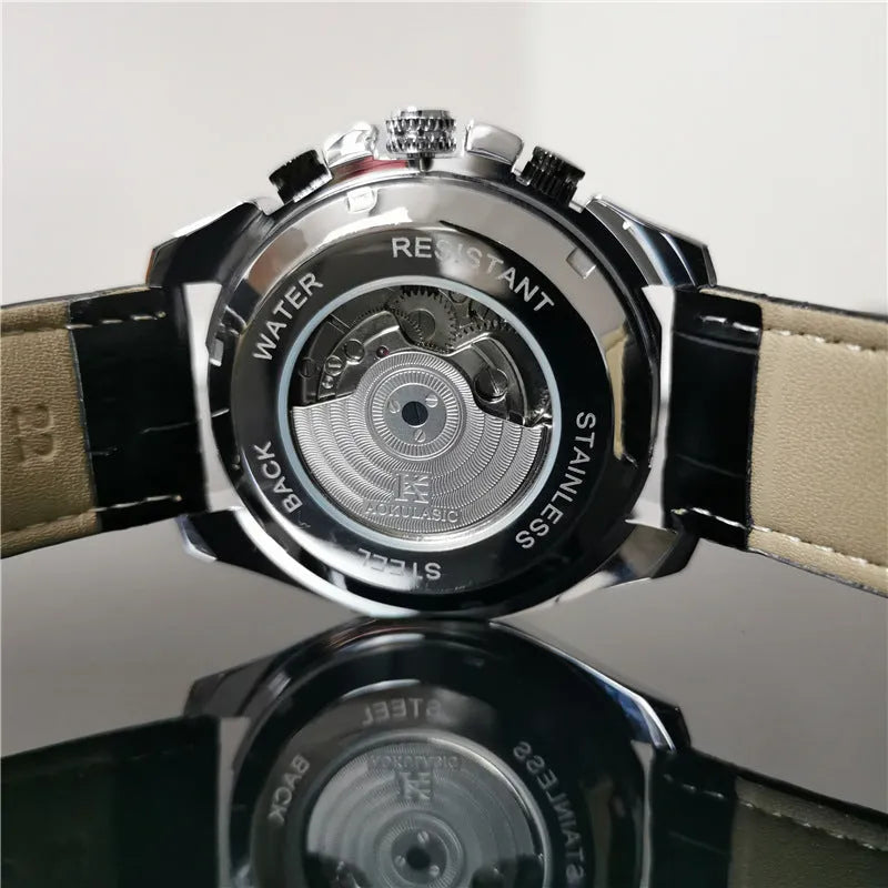 Men's automatic mechanical casual watch with a 12mm thick case in various colour finishes.