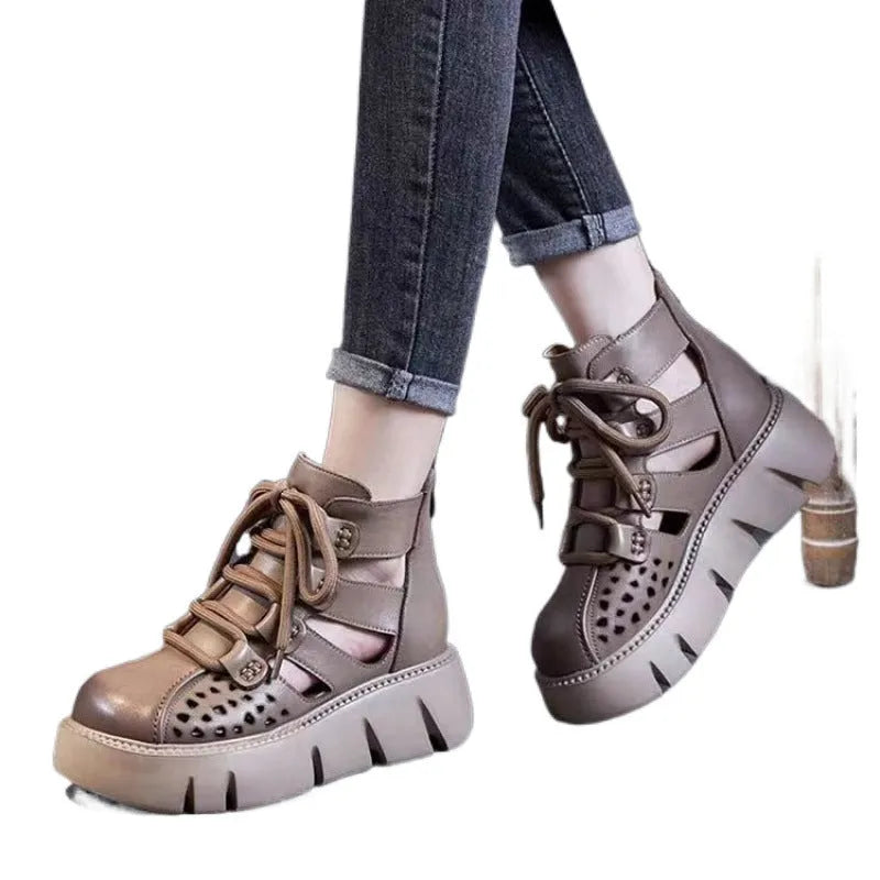Women's black hollow hole platform sandals with fish mouth toe holder and PU sole