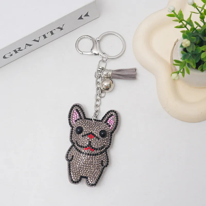 Cartoon animal keychain charm with rhinestones on electroplated alloy in caramel colour