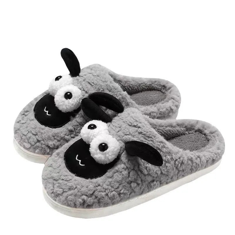 Brown thermal cotton slip-on slippers with a suede upper and a light-coloured PVC sole.