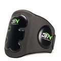 Dark grey Sanda boxing chest protection target with thick padding and waist support strap.