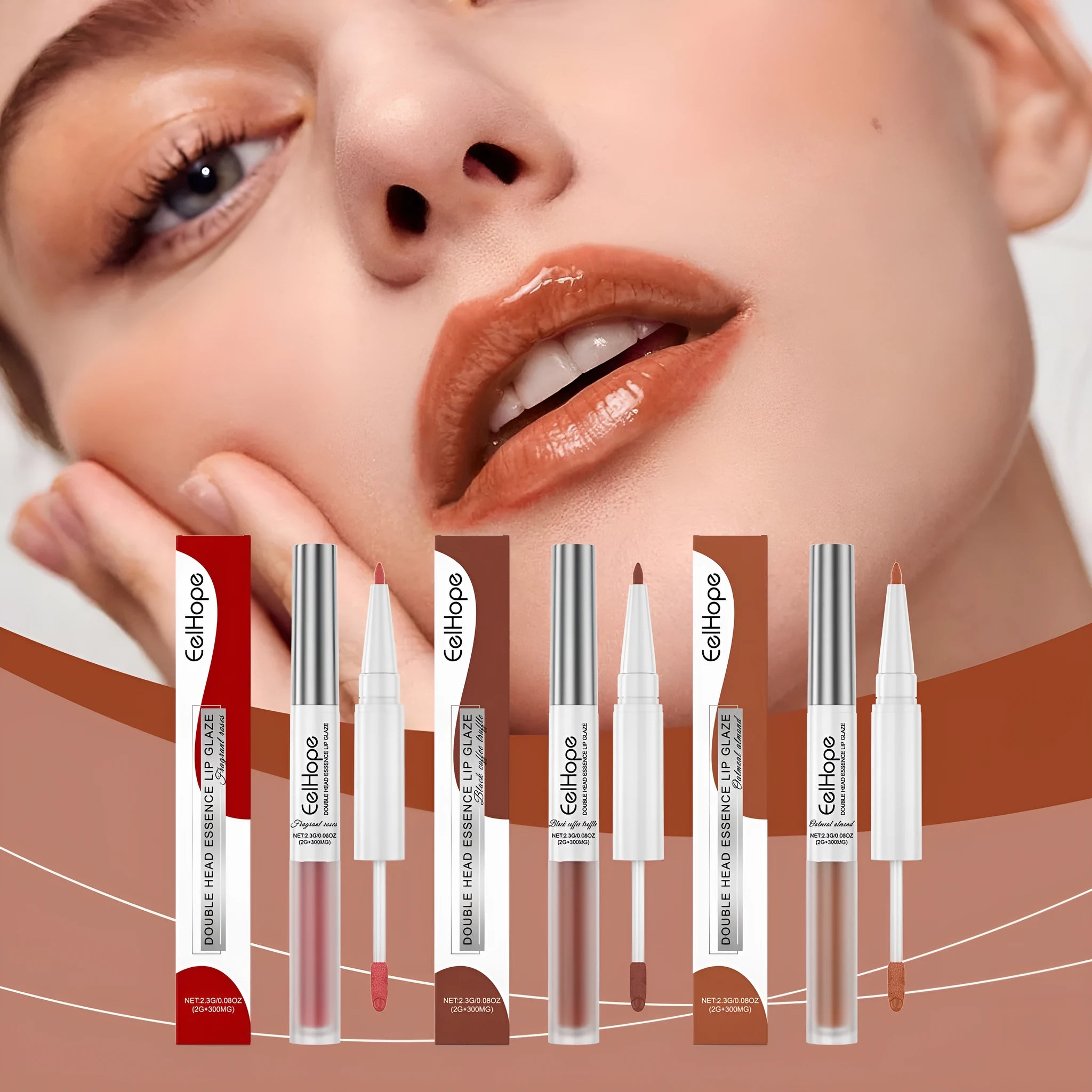 Double-headed lip liner and lip lacquer pen cosmetic set