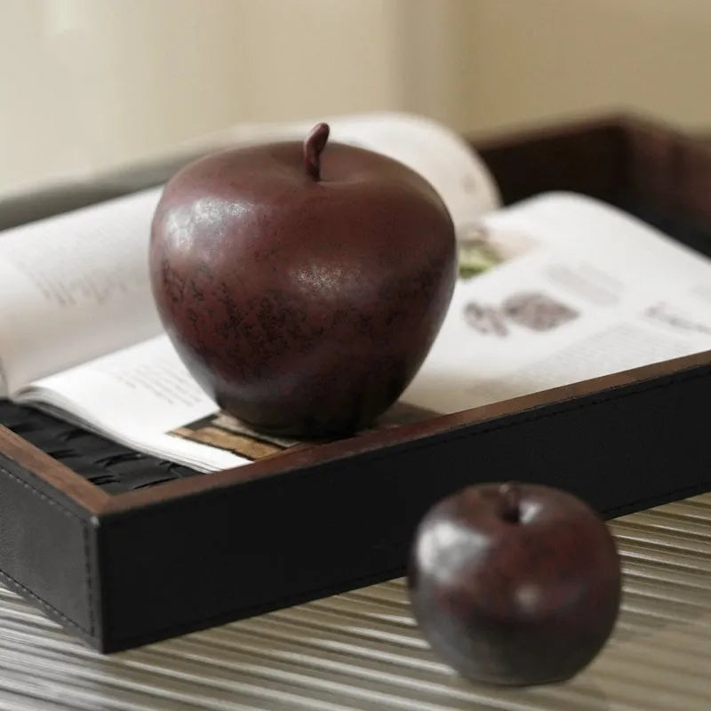 Ceramic retro Chinese apple ornament for desktop display in large and small size options
