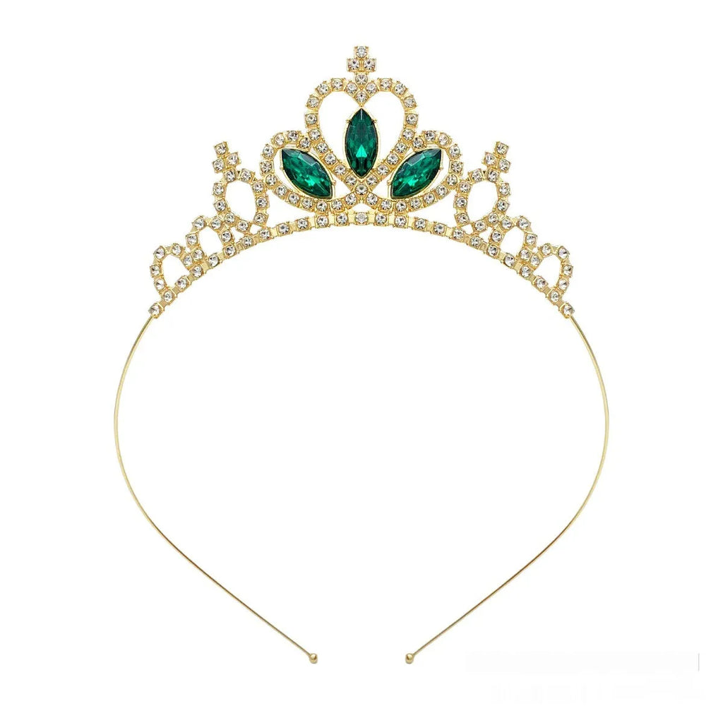 Gold and silver alloy princess crown headdress with coloured gemstones for girls birthday parties