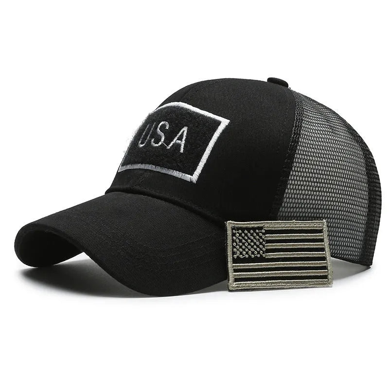 Tactical camouflage baseball hat with Velcro tear mark and adjustable strap in cotton fabric