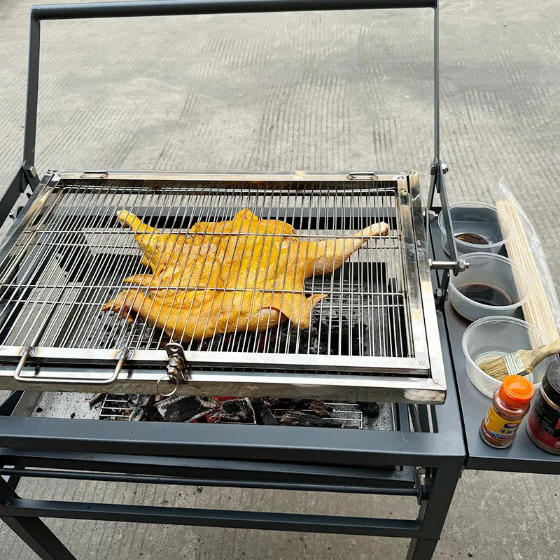 Large foldable charcoal BBQ grill oven for outdoor courtyard and garden cooking