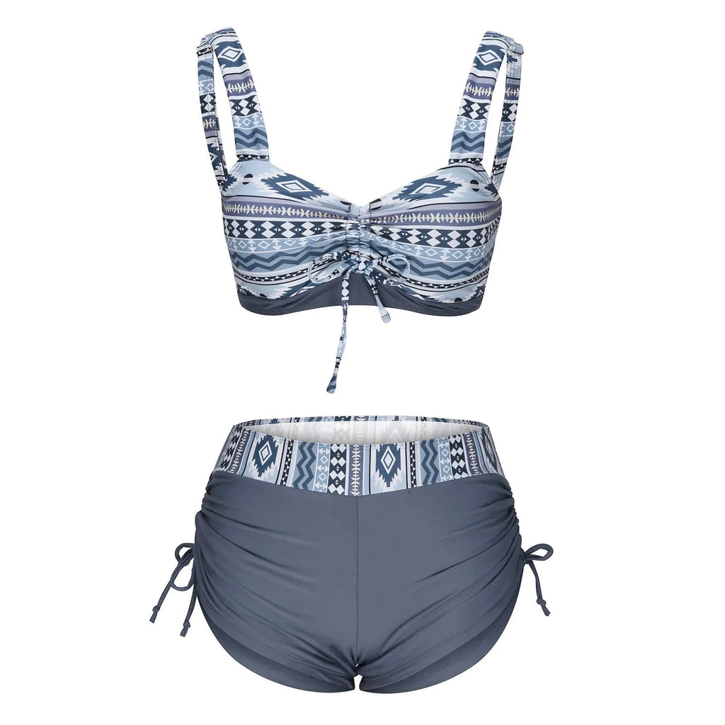 Women's split bikini swimsuit in pictured colour without underwire, shown as a two-piece set.