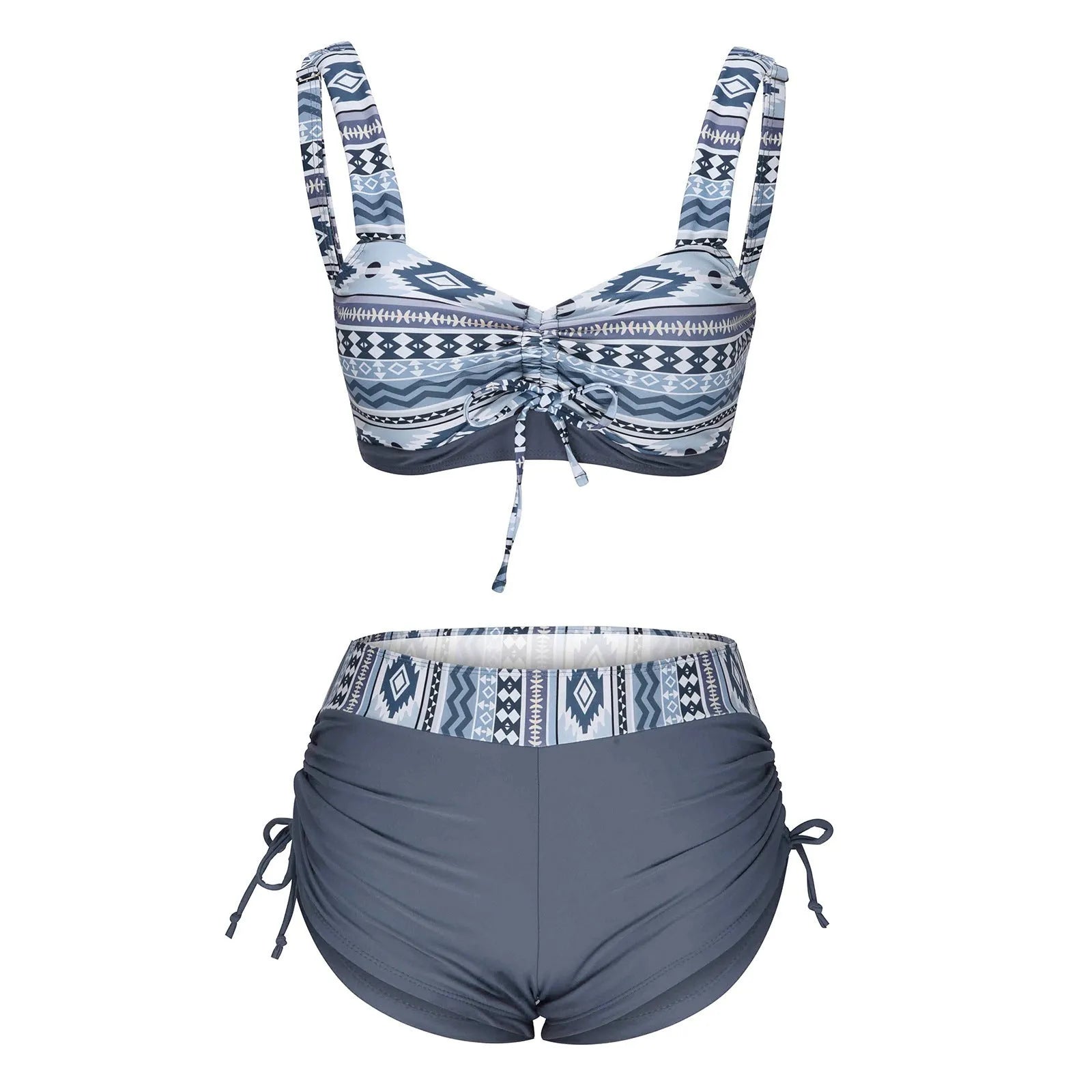 Women's split bikini swimsuit in pictured colour without underwire, shown as a two-piece set.