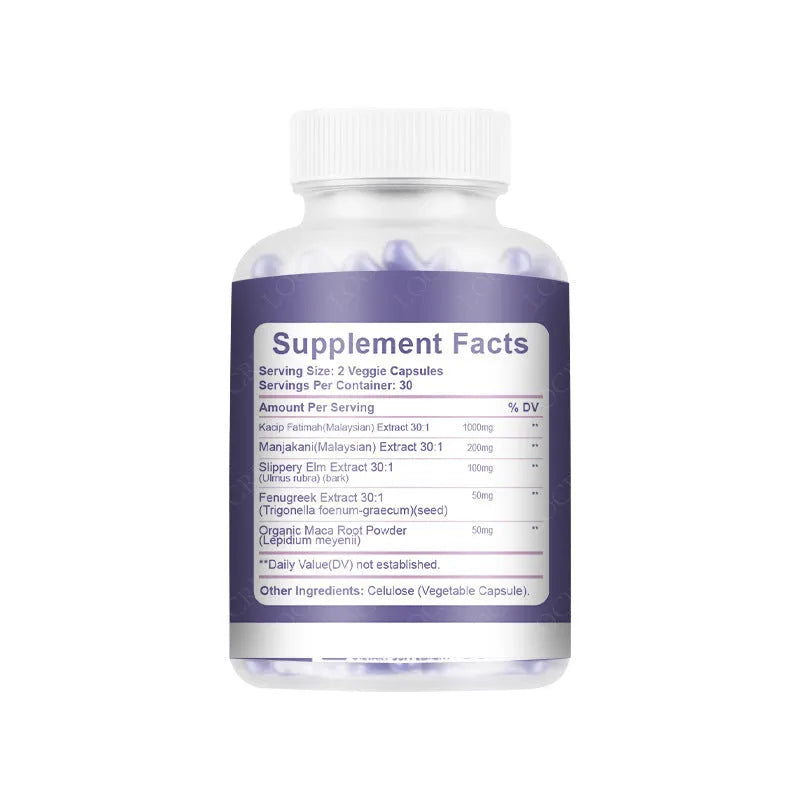Bottle of 60 vaginal herbal capsules for adult women's intimate care
