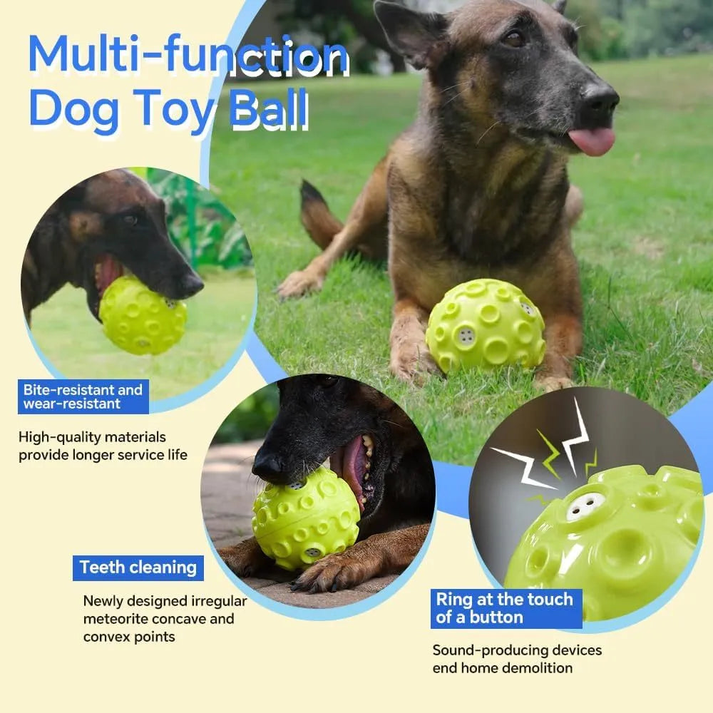 Durable natural rubber dog toy ball with squeaky sound for aggressive chewers in black blue green orange yellow