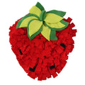 Red and green strawberry-shaped pet slow feeder mat with hiding spots measuring 45x35 cm