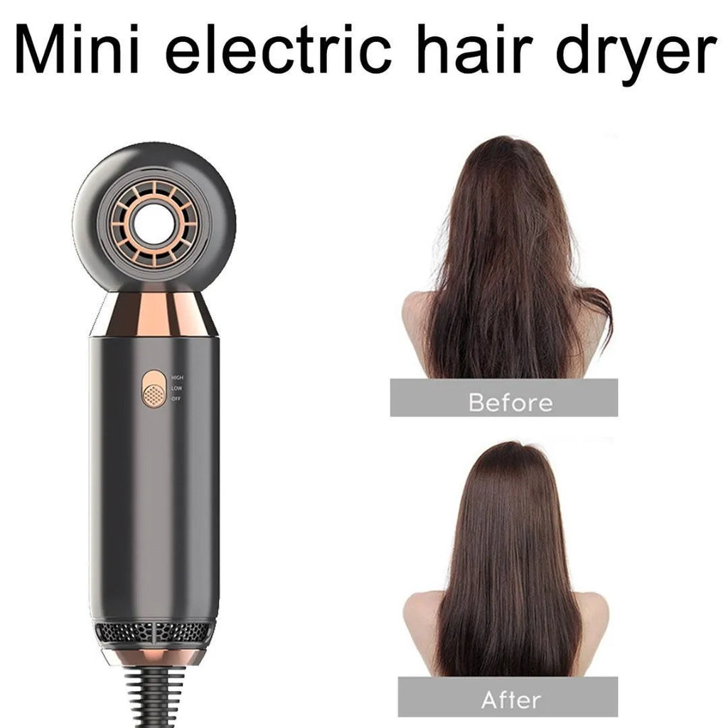 Compact hair dryer with diffuser attachment showing 20cm length scale