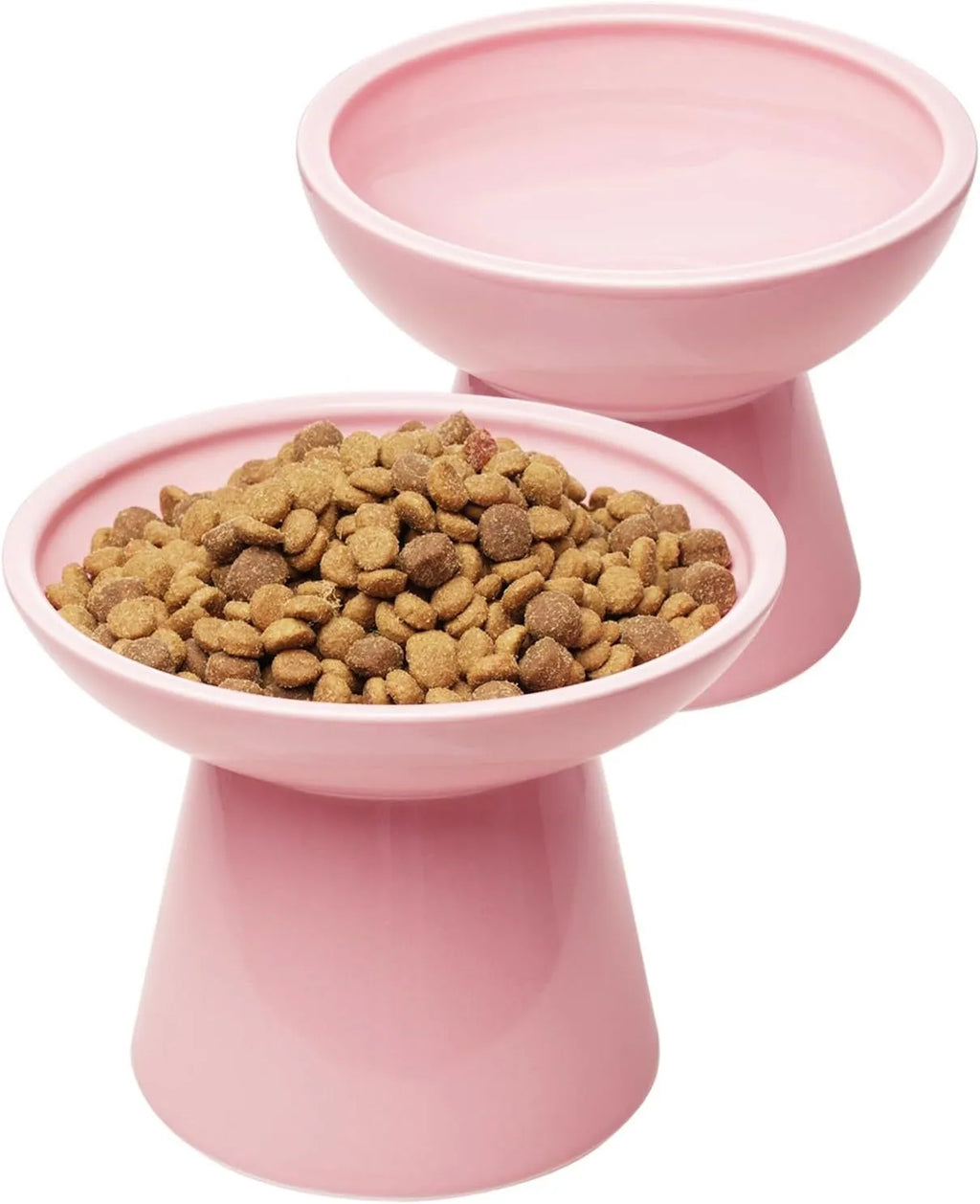 Extra wide elevated ceramic cat food bowl in blue green pink or white colour