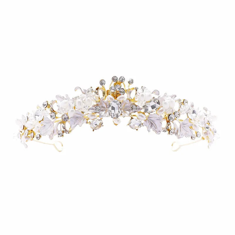 Alloy pearl crown headdress with electroplated finish in gold or silver colour