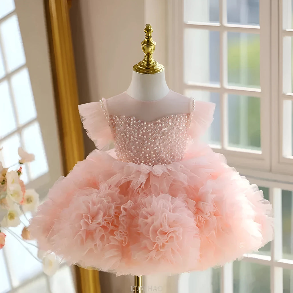 Pink tulle tutu dress for girls with princess-style design and polyester fabric