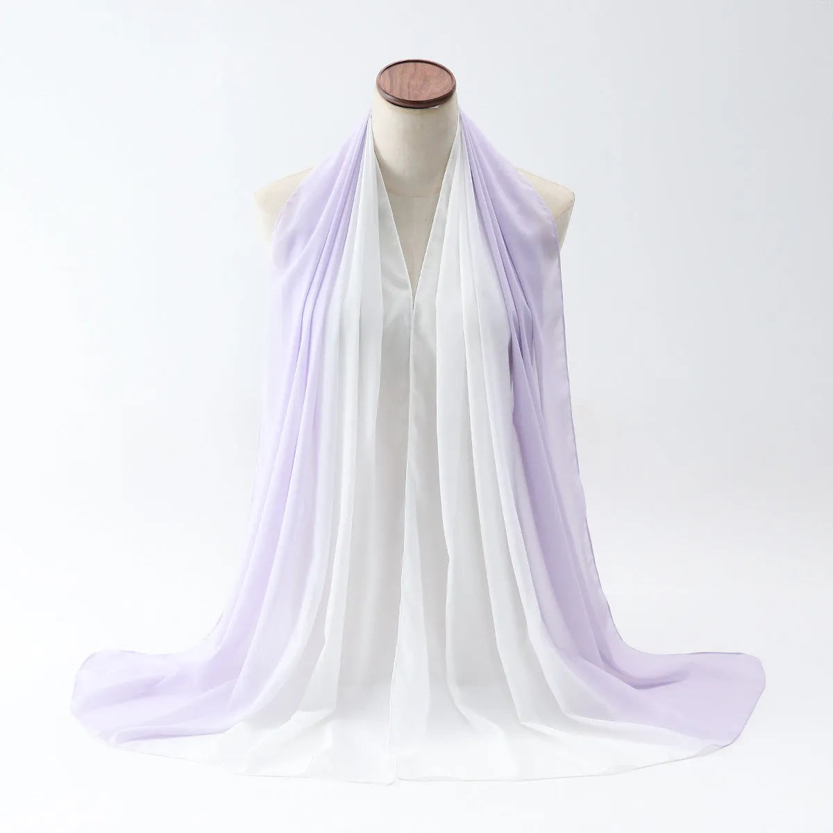 Women's chiffon bubble towel texture scarf in ethnic Pu long style showing length and colour options