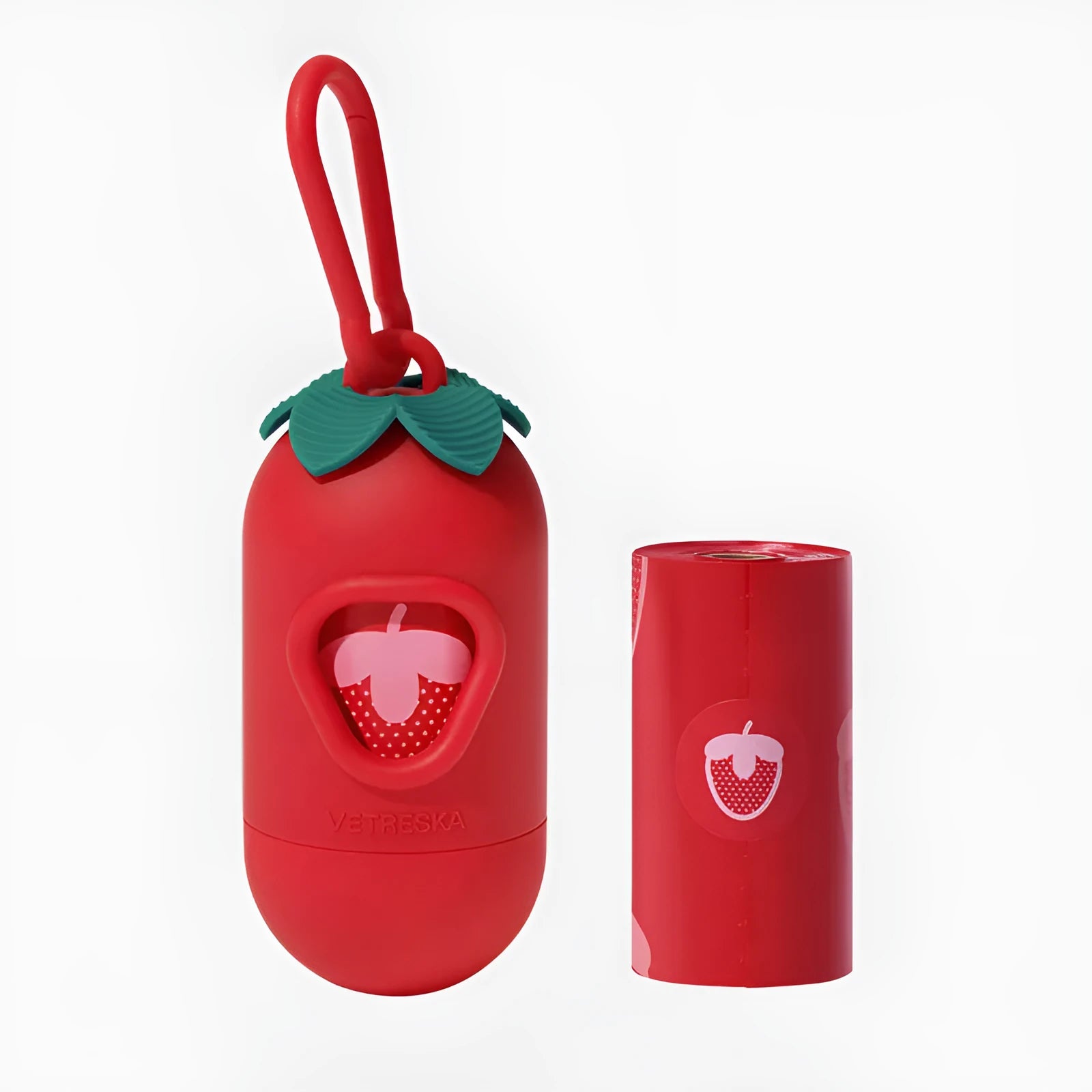 Thickened plastic dog poo bag holder capsule with scented biodegradable refill in strawberry, orange or cherry blossom design
