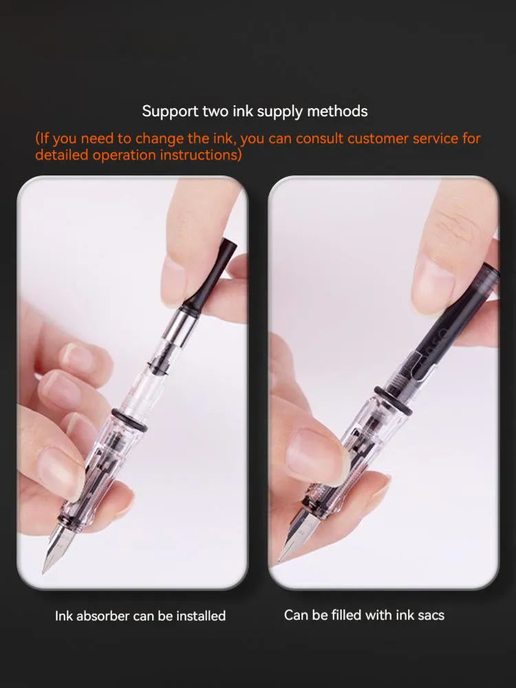 Automatic suction pen set with plastic pen, 40ml ink reservoir, and handbag for student writing