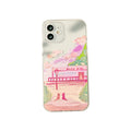 iPhone mobile phone case with soft silicone construction and colourful two cat cartoon design on back