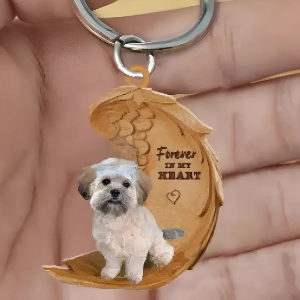 Square clear acrylic car hanging ornament with a colourful cute dog picture, 9cm by 9cm.