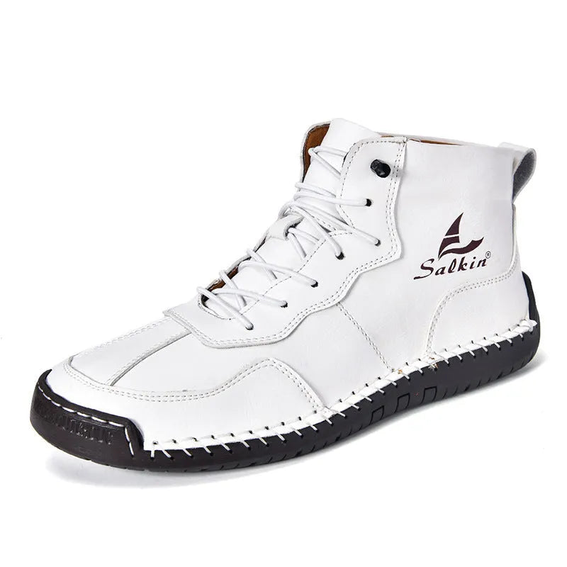 Men's retro high-top casual boots in artificial PU with round toe and elastic band