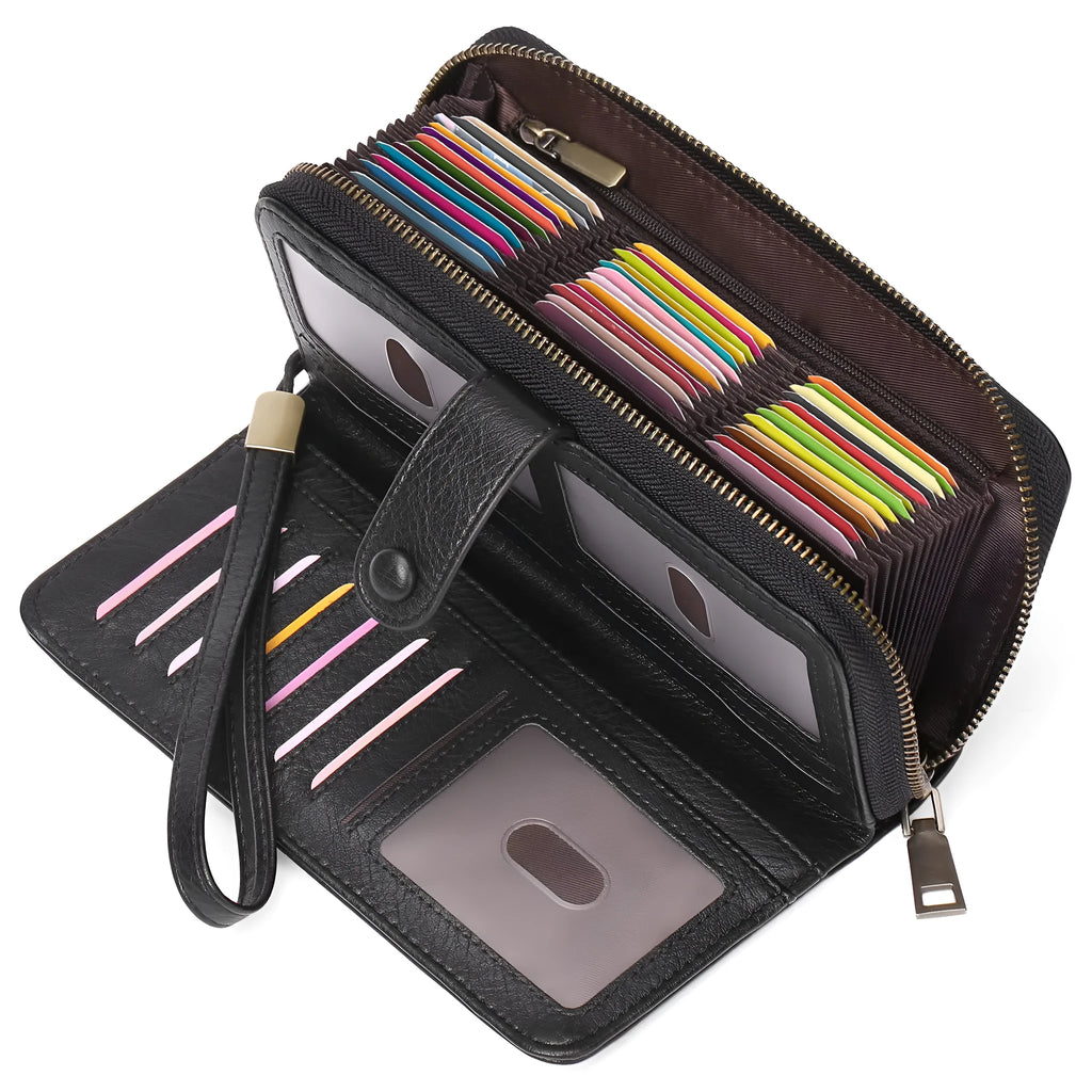 Expanding card holder women's long wallet with anti-theft swiping protection in synthetic leather