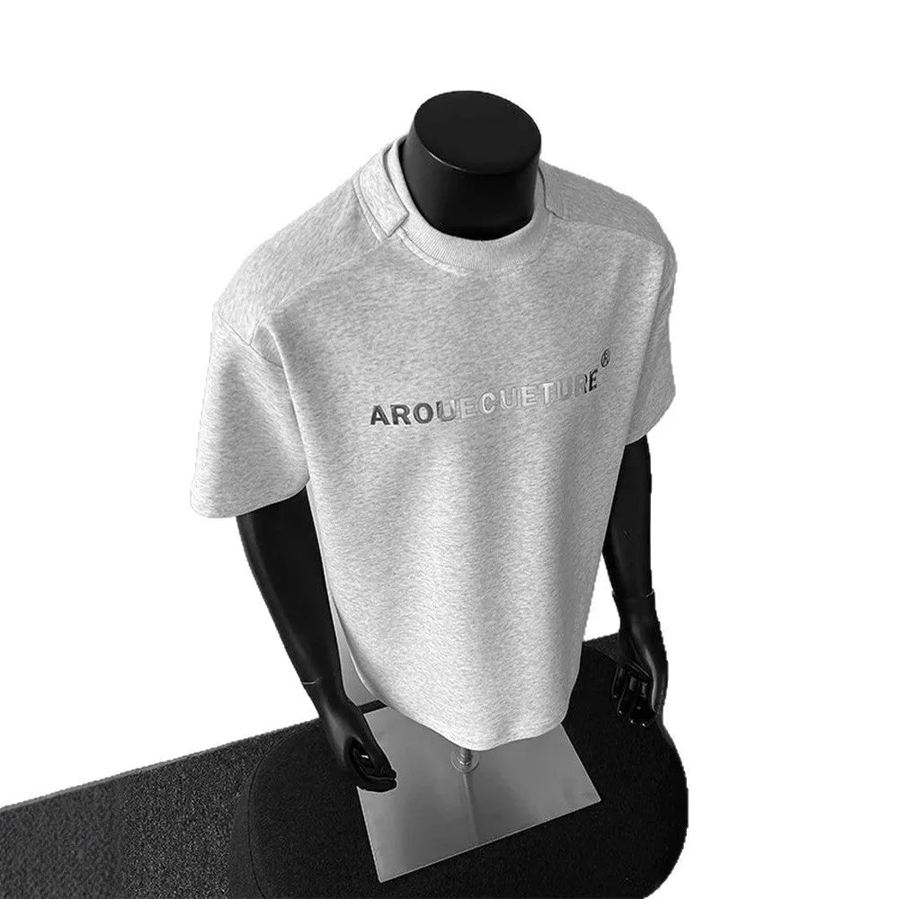Men's short sleeve cotton shirt in loose fit pullover style with letter pattern