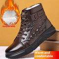 Genuine leather round toe snow boots with fur lining and lace-up front in black velvet style