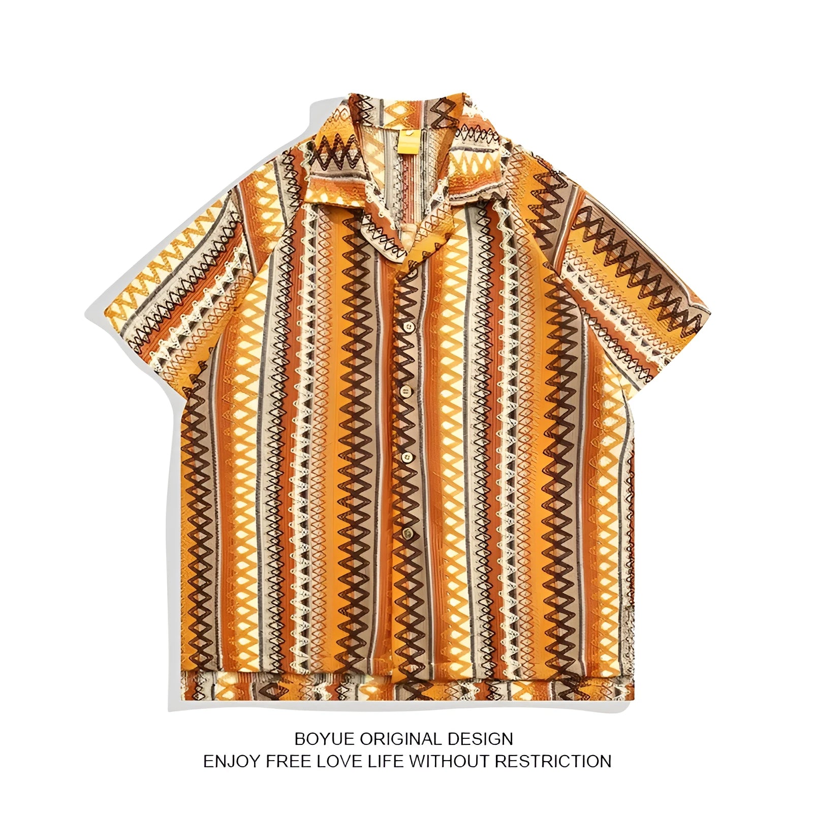 Men's ethnic woven Cuban collar shirt with contrast colours, loose fit drop shoulder sleeves