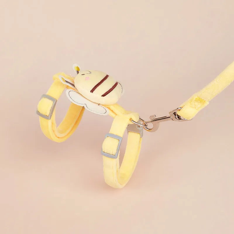Bee-shaped adjustable cat lead in blue colour with strap and hand-holding rope